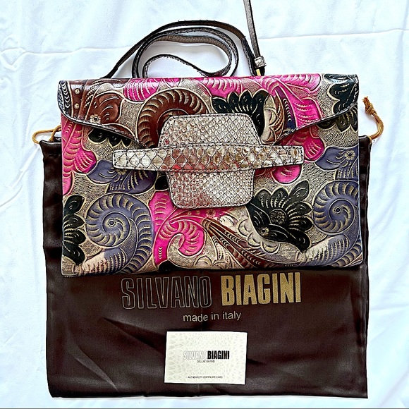 Vintage Python-Skin And Embossed Leather Clutch - Picture 1 of 11